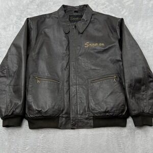 Snap-On Retro Genuine Leather Bomber Jacket Size XL Brown Mens Workwear Biker
